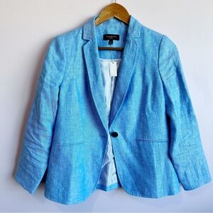 NWT Talbots Bright Blue Spring Linen Buttoned Sleeve Blazer Size 2 Petite